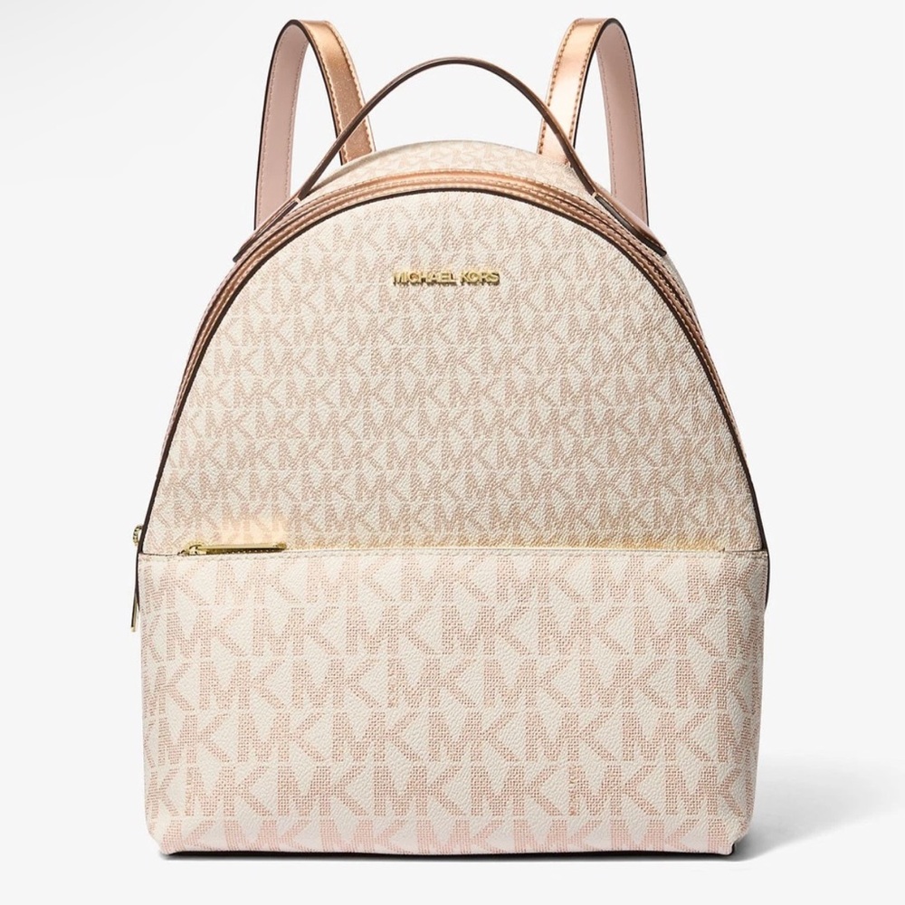 Michael Kors Sheila Medium Two Tone Signature Logo Backpack Rose Gold. NEW - Picture 13 of 13